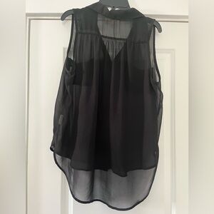 Lush sheer oversized black collared button down top. Size: medium